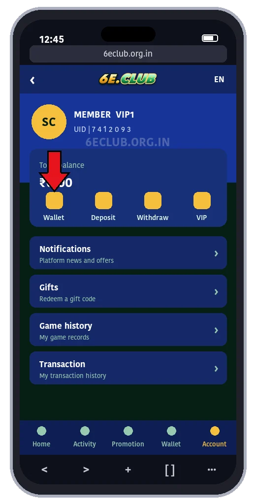 6E Club account page