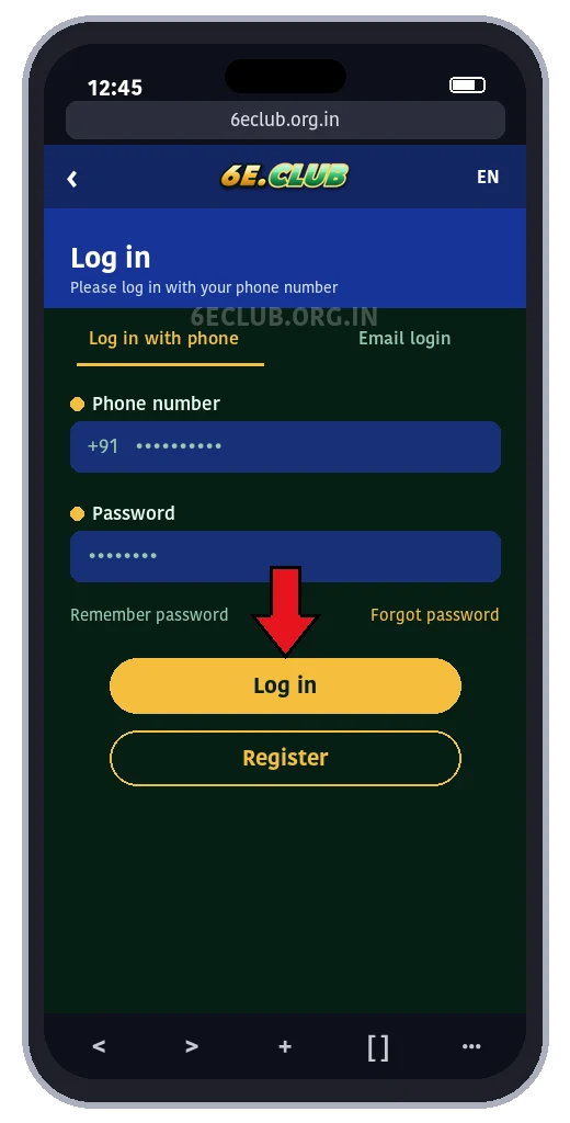 6E Club login page