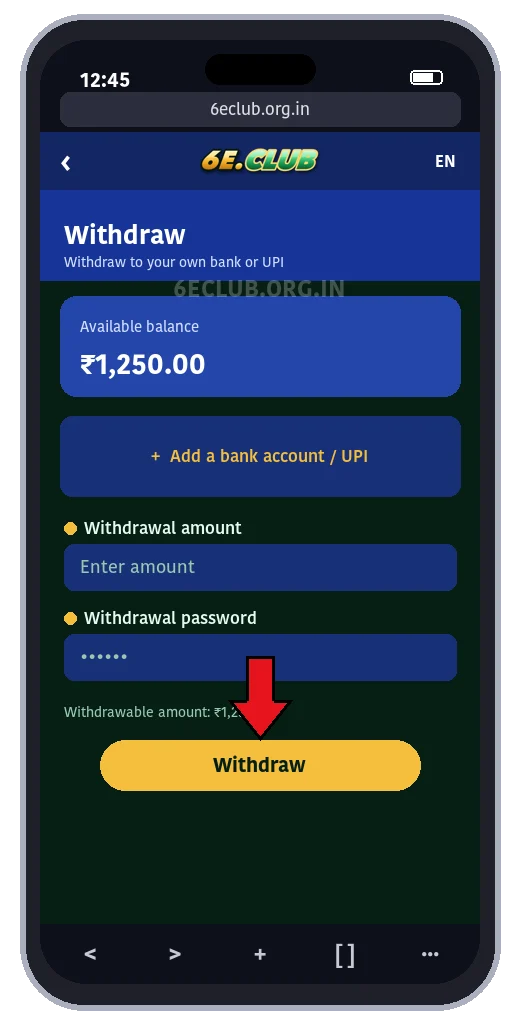 6E Club withdrawal page